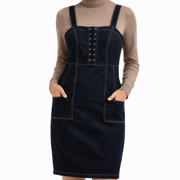 INC International Concepts Dresses & Skirts - INC Denim Corset Jumper Dress NWT Size 2 Adjustable Straps with Pockets